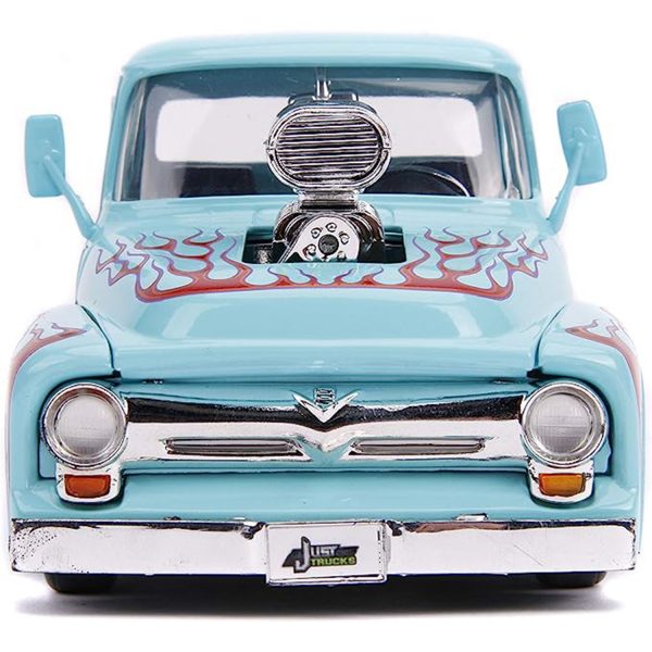 ماکت ماشین جادا مدل فلزی 1956 Ford F-100 Hot Rod Pickup with Extra Wheels Rack ‏ | سبز آبی | گارانتی اصالت و سلامت فیزیکی کالا
