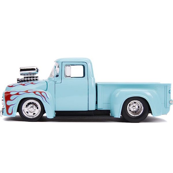 ماکت ماشین جادا مدل فلزی 1956 Ford F-100 Hot Rod Pickup with Extra Wheels Rack ‏ | سبز آبی | گارانتی اصالت و سلامت فیزیکی کالا