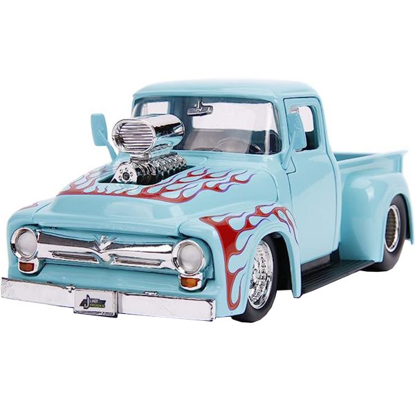 ماکت ماشین جادا مدل فلزی 1956 Ford F-100 Hot Rod Pickup with Extra Wheels Rack ‏ | سبز آبی | گارانتی اصالت و سلامت فیزیکی کالا