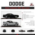 ماکت ماشین ناب سل مدل دوج چلنجر هلکت فلزی چراغدار موزیکال کد HAND PAINTED DODGE CHALLENGER HELCAT REDTRIME SCALE1:48 به همراه استند و باکس شفاف - تصویر 2