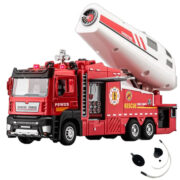 ماکت ماشین بازی ناب سل مدل آتش نشانی مه پاش فلزی چراغدار آژیردار کد RESCUE FIRE FIGHT ODEL ALLOY VEHICLES به همراه ظرف آب ، قیف و شلنگ