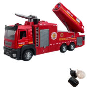 ماکت ماشین بازی ناب سل مدل آتش نشانی مه پاش دودزا فلزی چراغدار آژیردار کد RESCUE FIRE FIGHT ODEL ALLOY VEHICLES به همراه ظرف آب و قیف