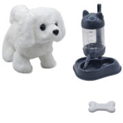 اسباب بازی ناب سل مدل سگ پولیشی متحرک موزیکال کد mini plush pet lovely naab001 به همراه استخوان و ظرف آب مخزن دار مجموعه سه عددی